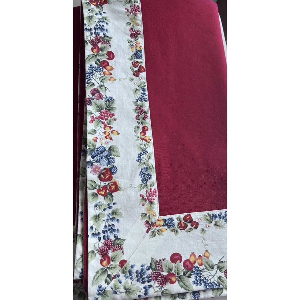 Large Italian Cotton Tablecloth Bordered Fruit R Leami Gigliola Red 68x70